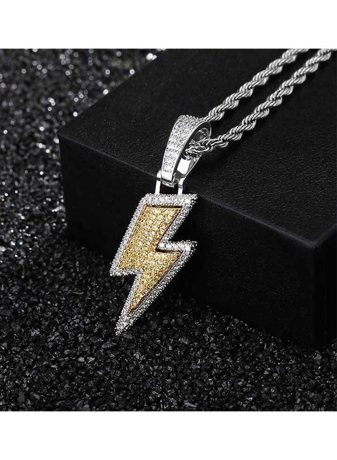 Happy D Lightning Necklace for Men and Women, Stainless Steel Lightning Pendant Necklace, Shiny Square Cubic Zirconia Lightning Pendant Necklace, Hip-Hop Rock Punk Jewelry - Image 3
